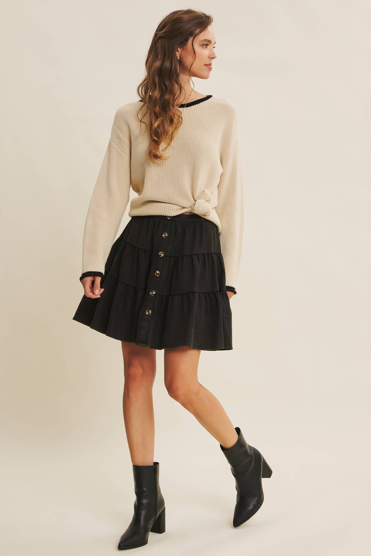 Contrast Rolled Edge Sweater