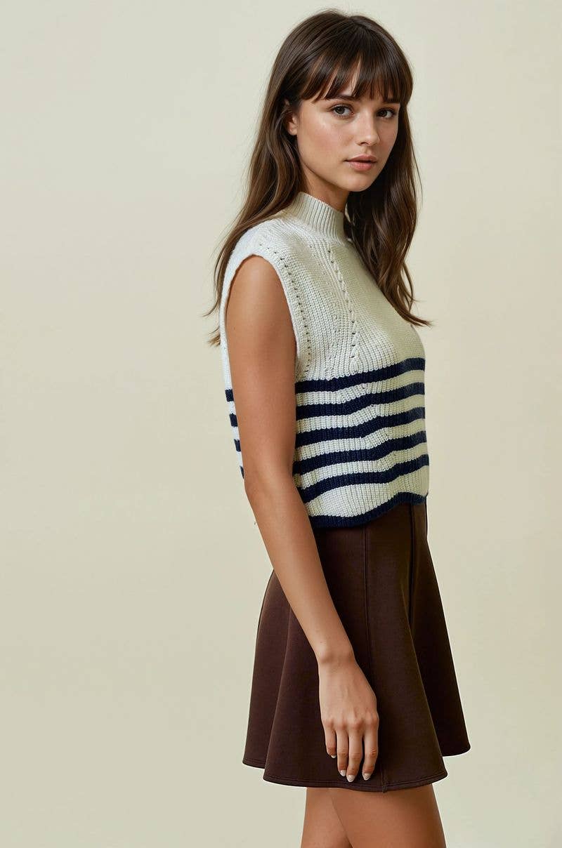 Navy Striped Knit Top