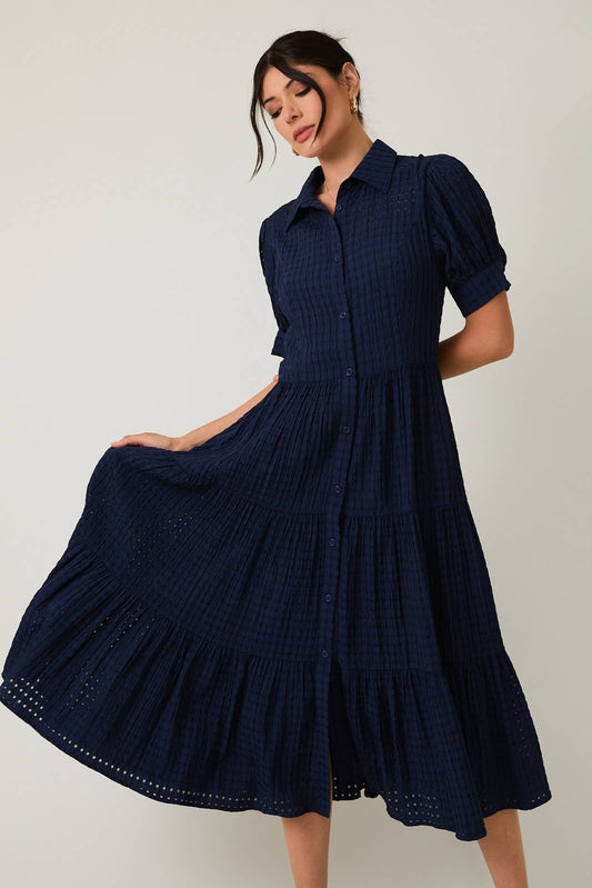 Navy Tiered Midi Dress