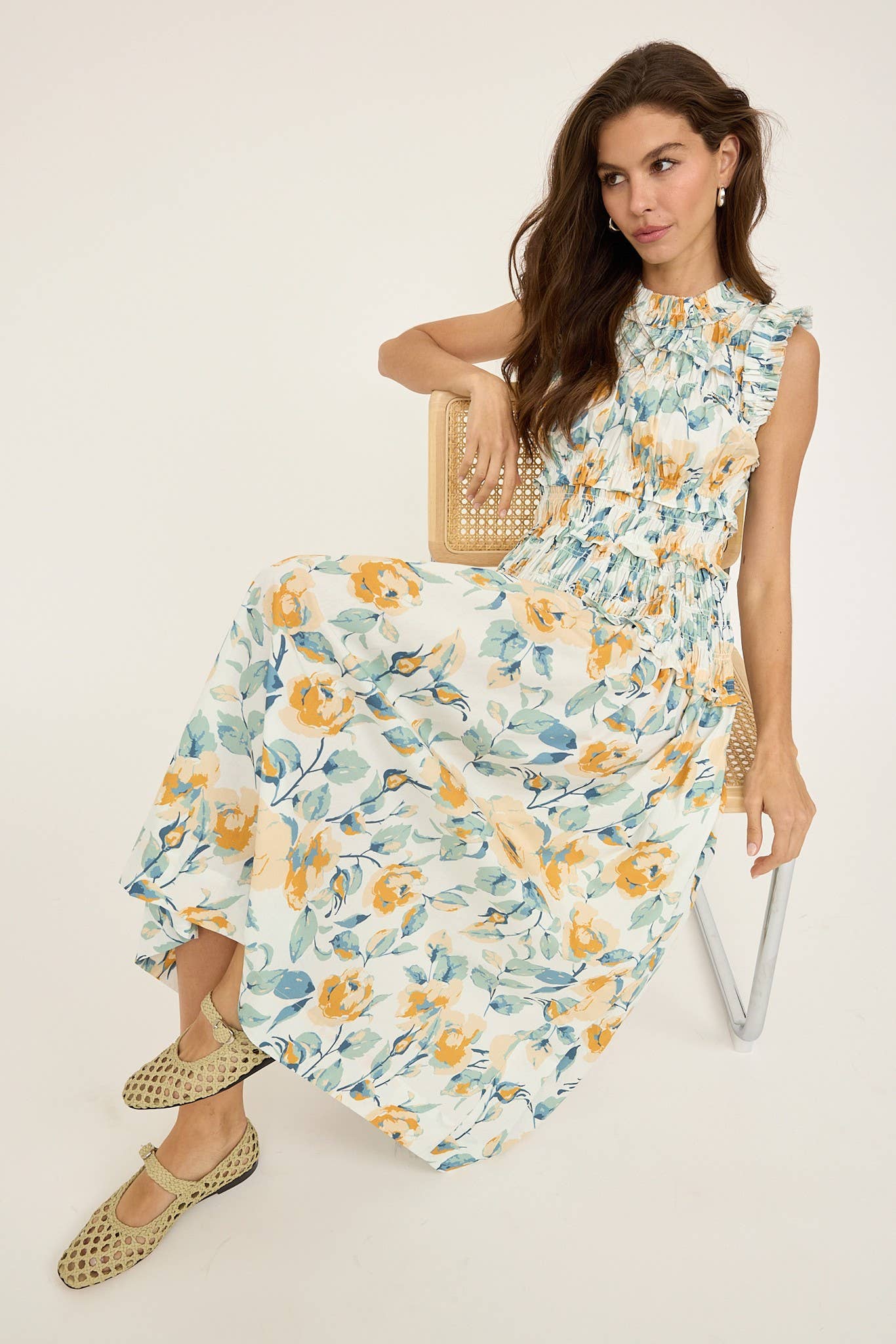 Yellow Floral Poplin Dress