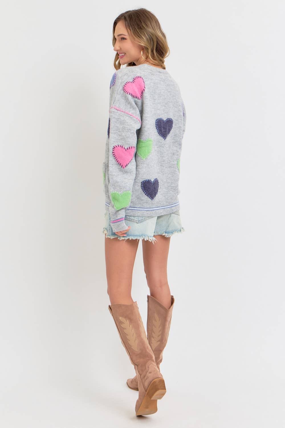 Grey Heart Cardigan Sweater