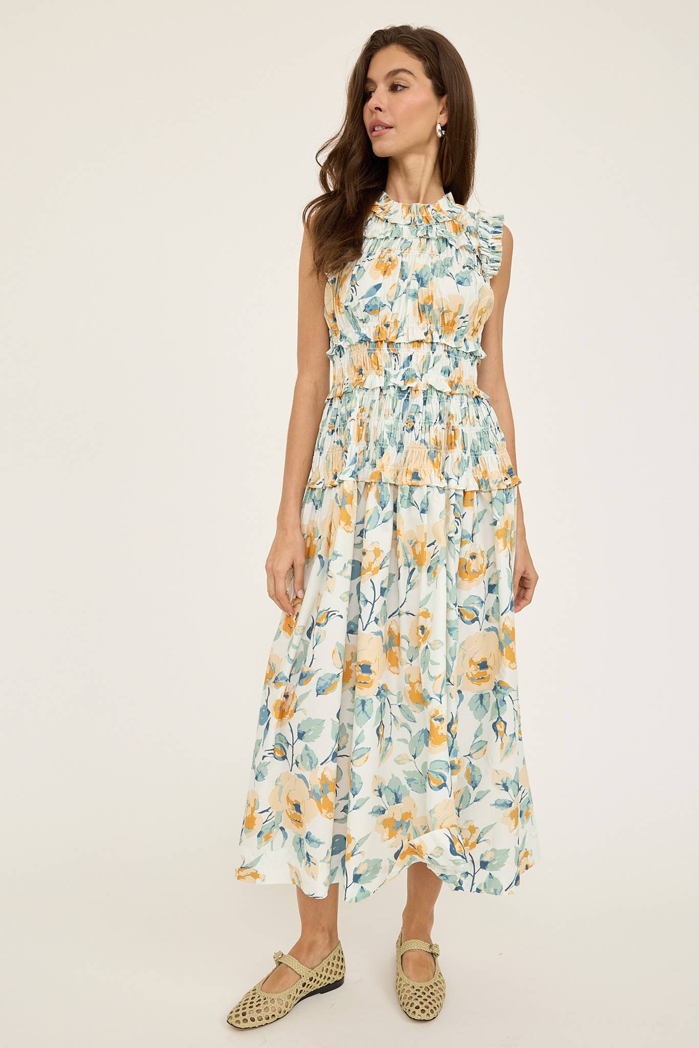 Yellow Floral Poplin Dress