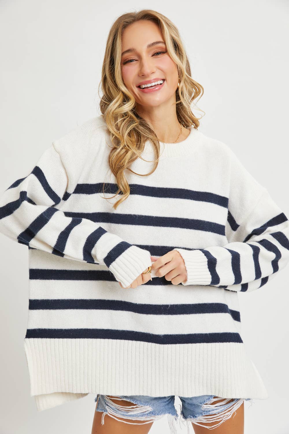 Cream & Navy Sweater