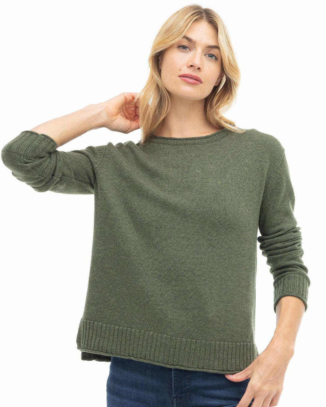 Olive Cotton Crew Sweater