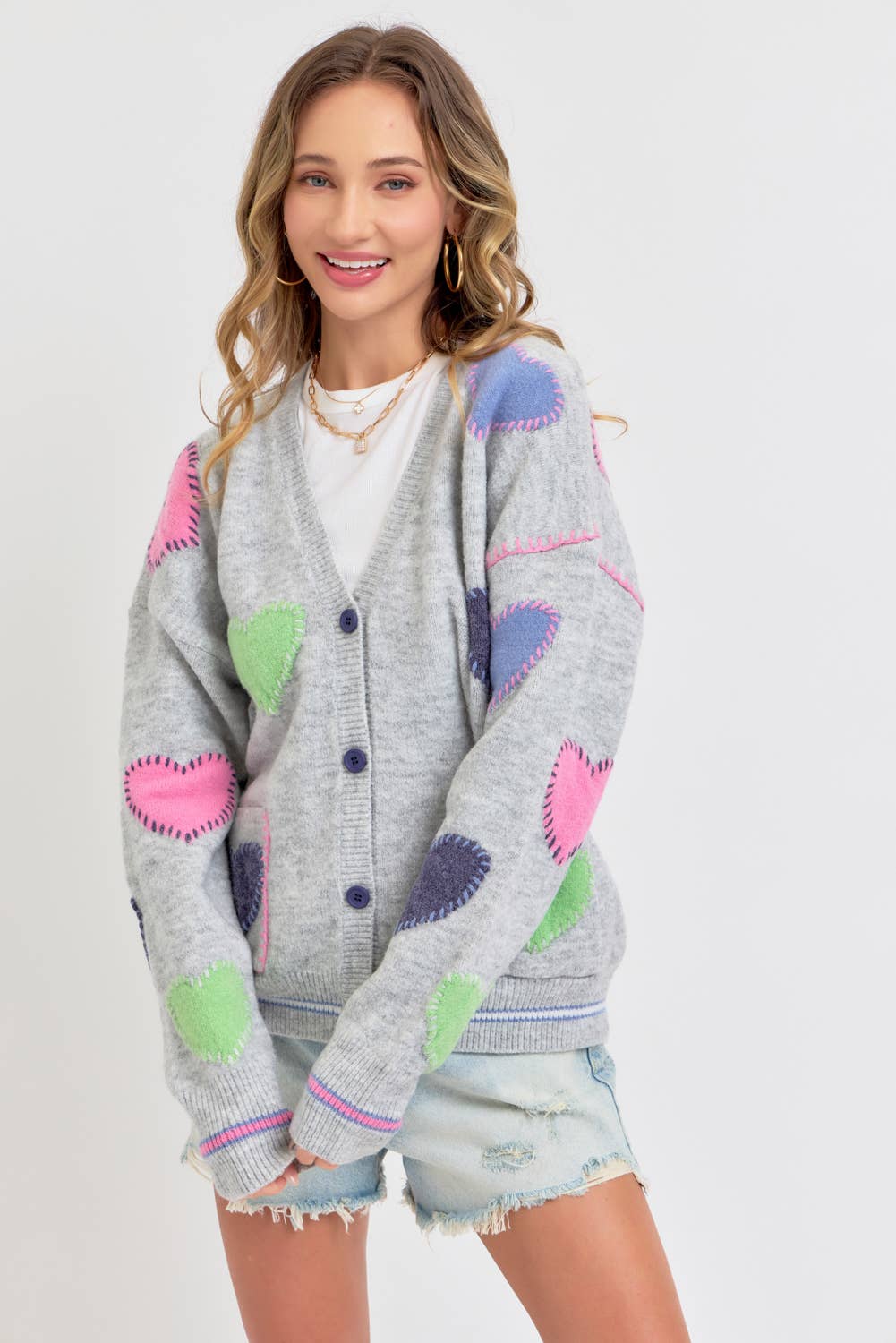 Grey Heart Cardigan Sweater