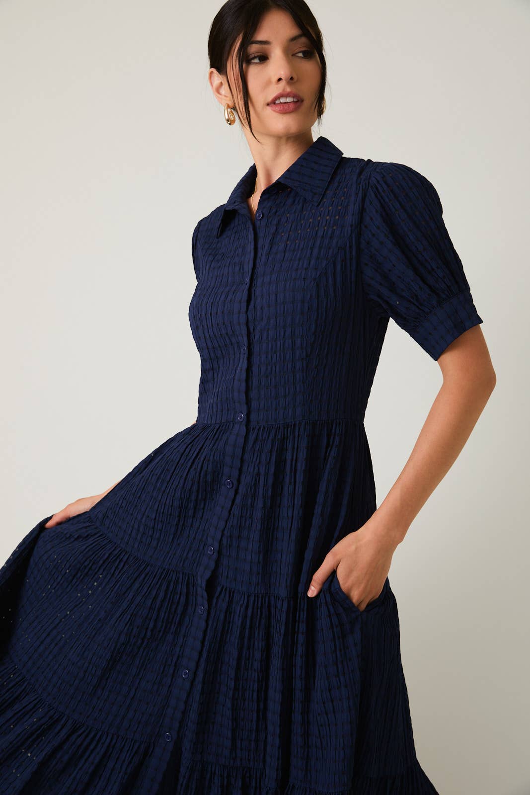 Navy Tiered Midi Dress