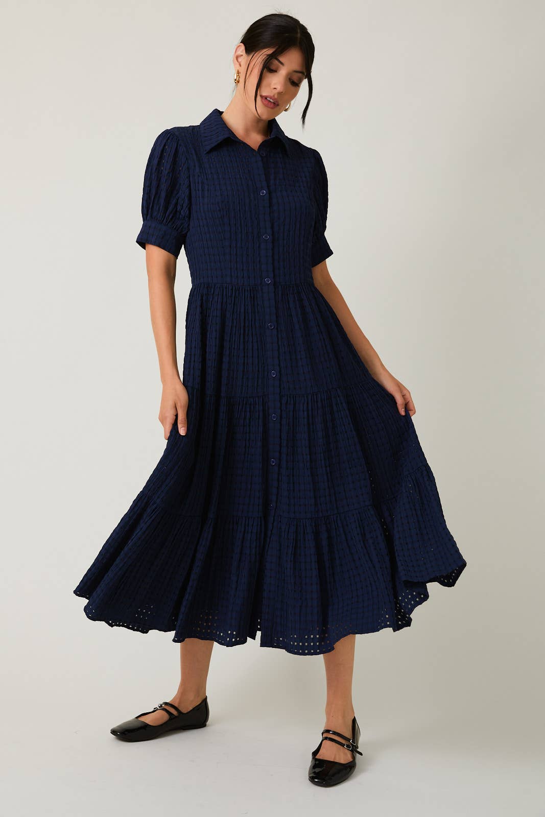 Navy Tiered Midi Dress