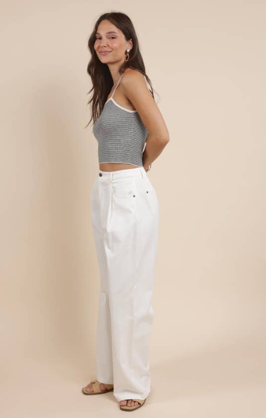 Porto Pleated White Pants