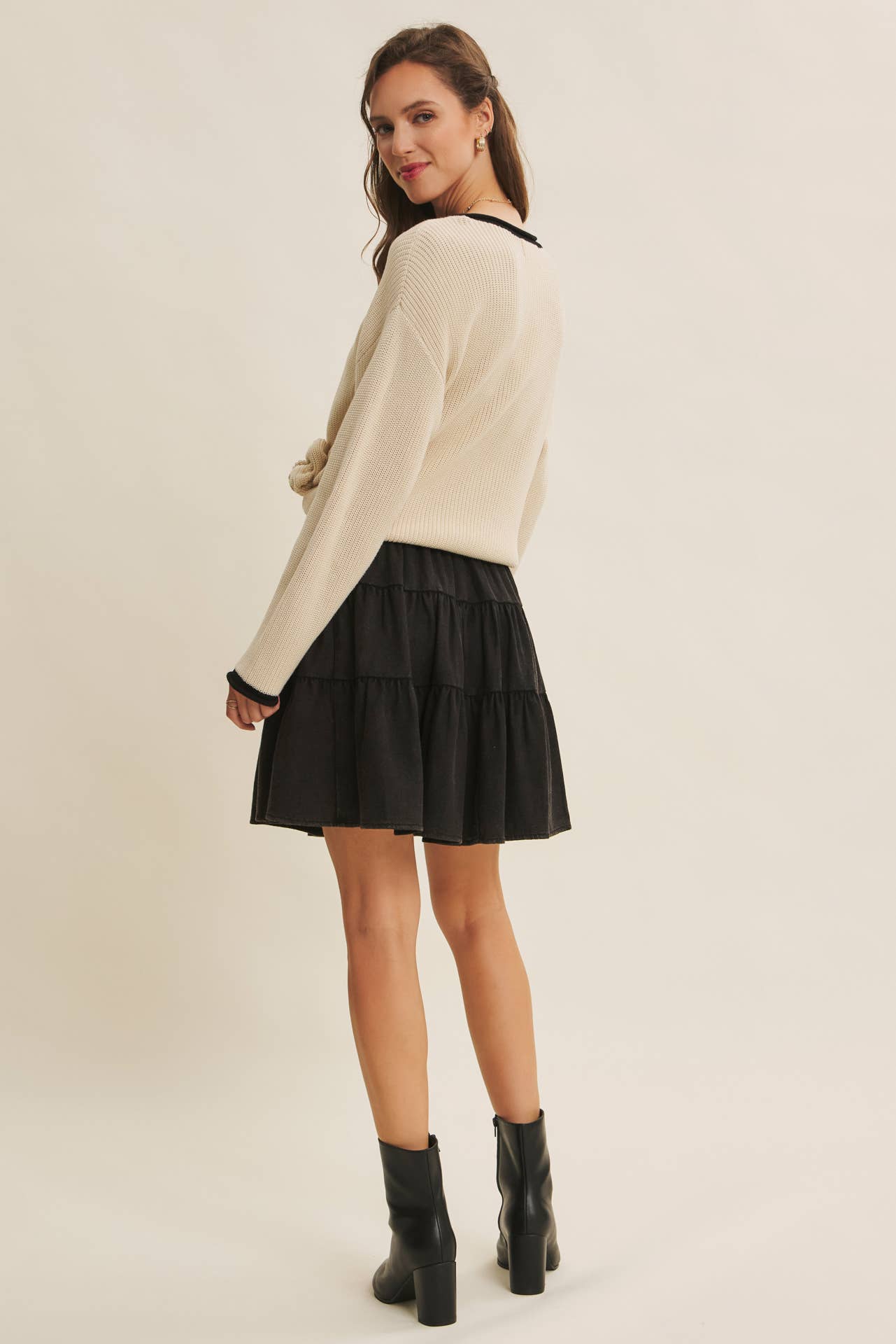 Contrast Rolled Edge Sweater