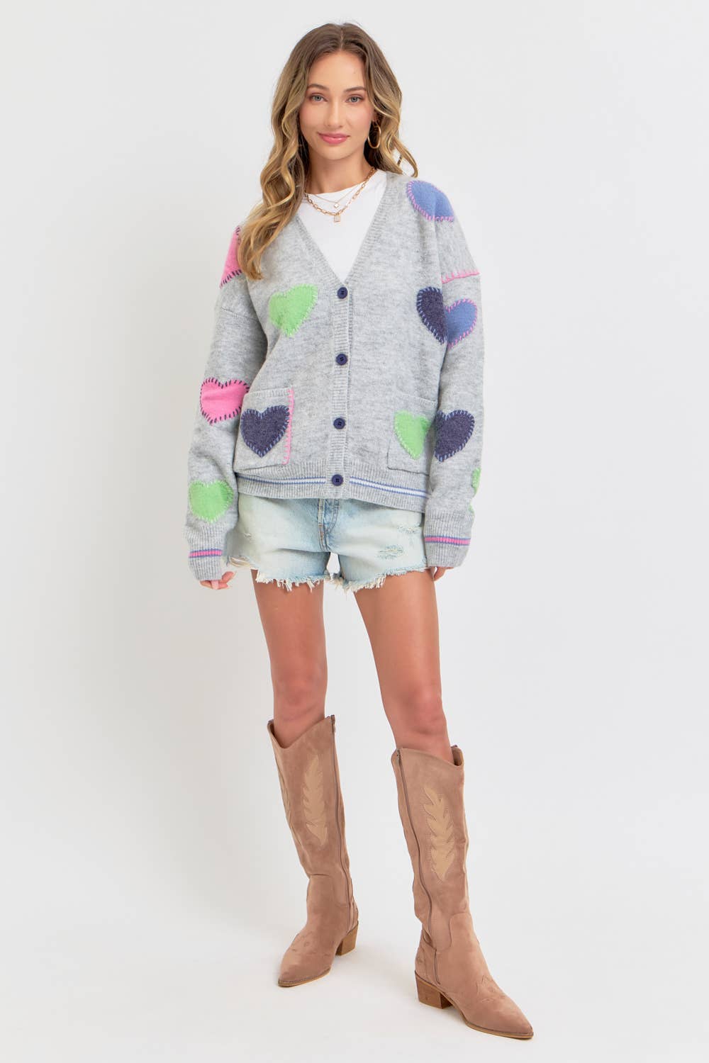 Grey Heart Cardigan Sweater