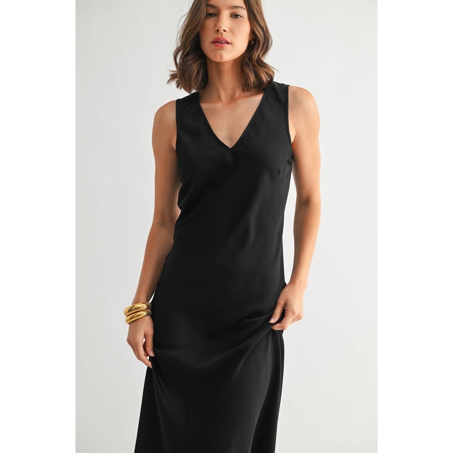 Black Satin Maxi Dress