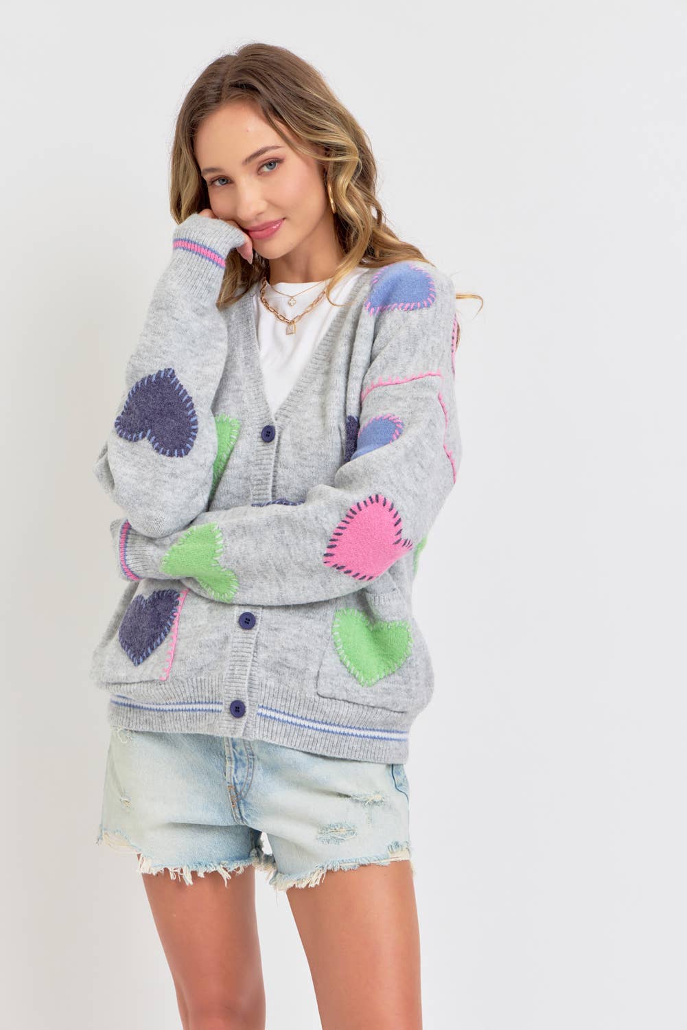 Grey Heart Cardigan Sweater