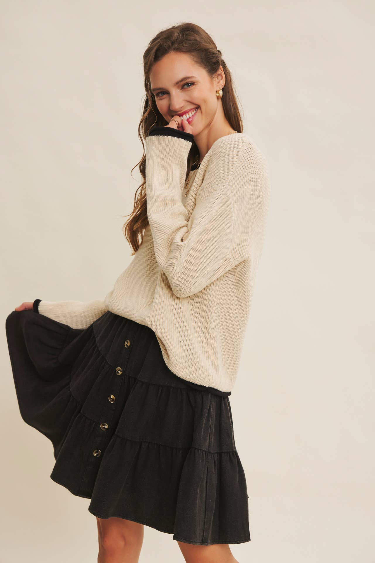 Contrast Rolled Edge Sweater