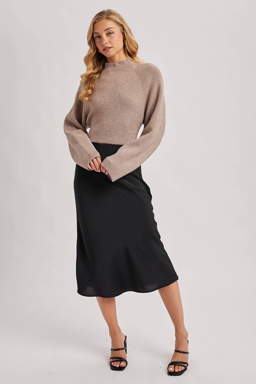 Black Satin Midi Skirt