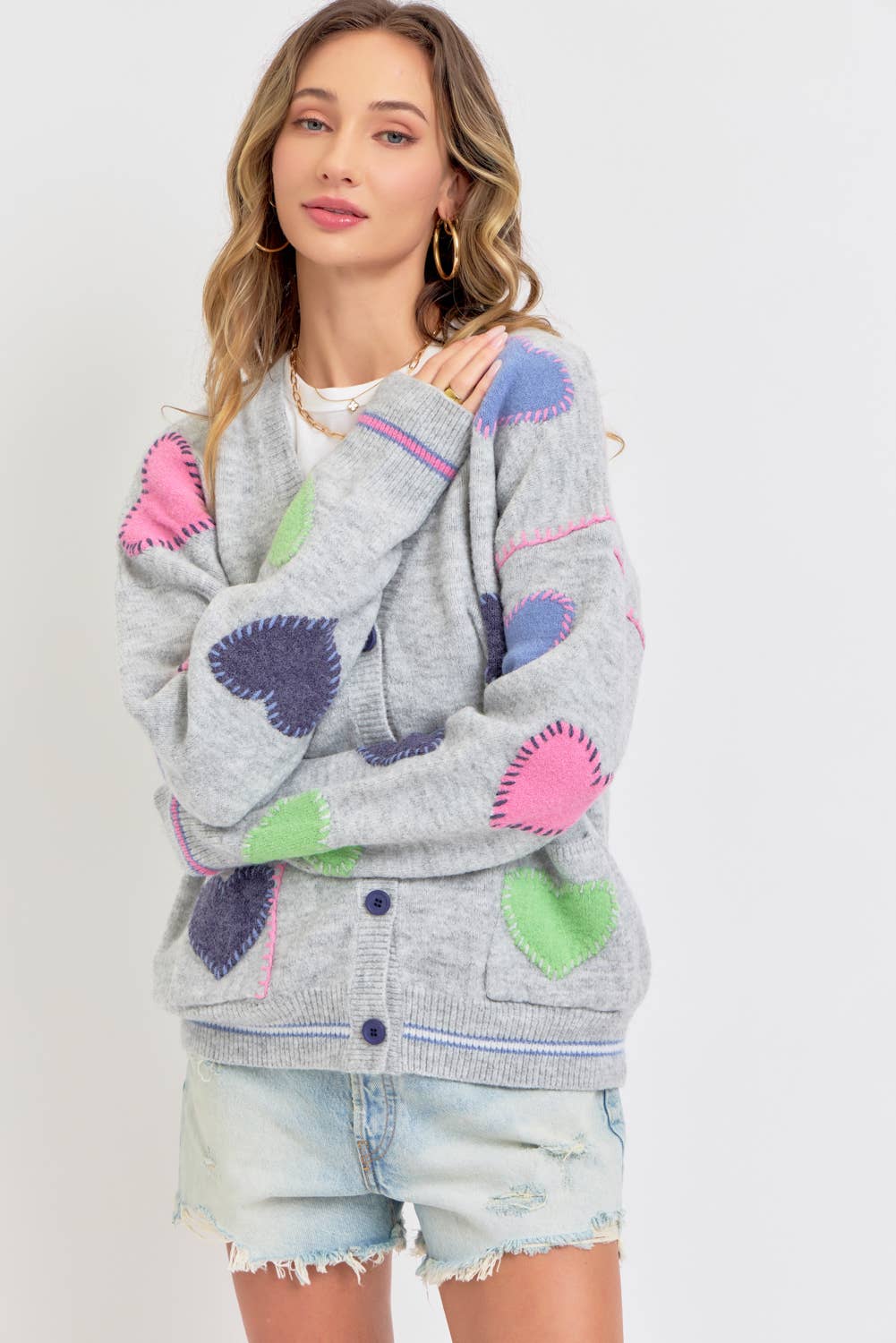 Grey Heart Cardigan Sweater