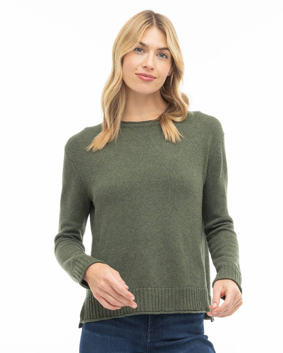 Olive Cotton Crew Sweater