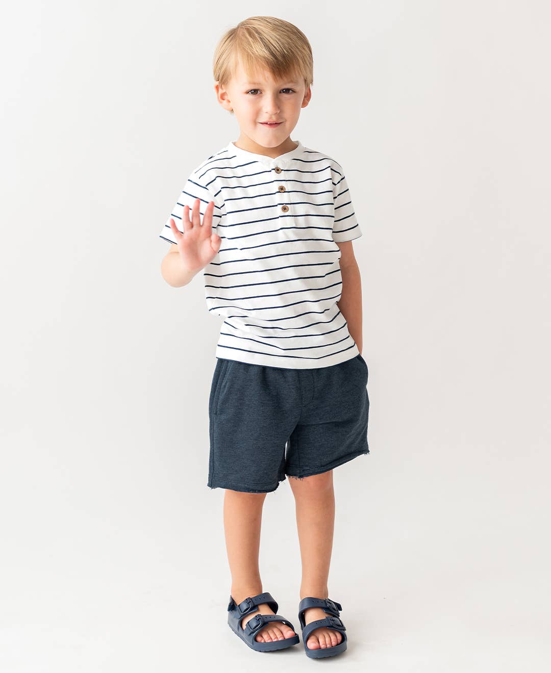Kids White & Navy Henley Tee