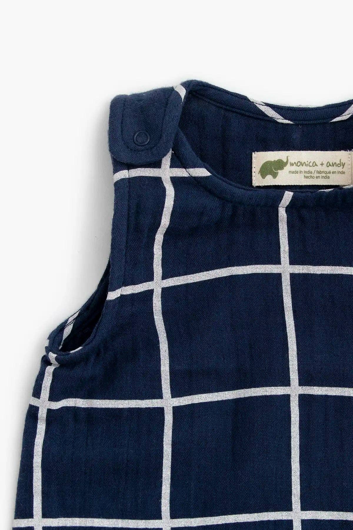 Gauze Bubble Romper - Navy