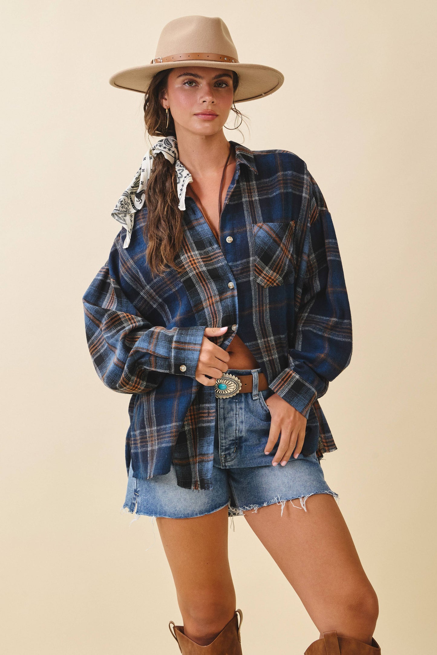 Navy Plaid Flannel Shirt