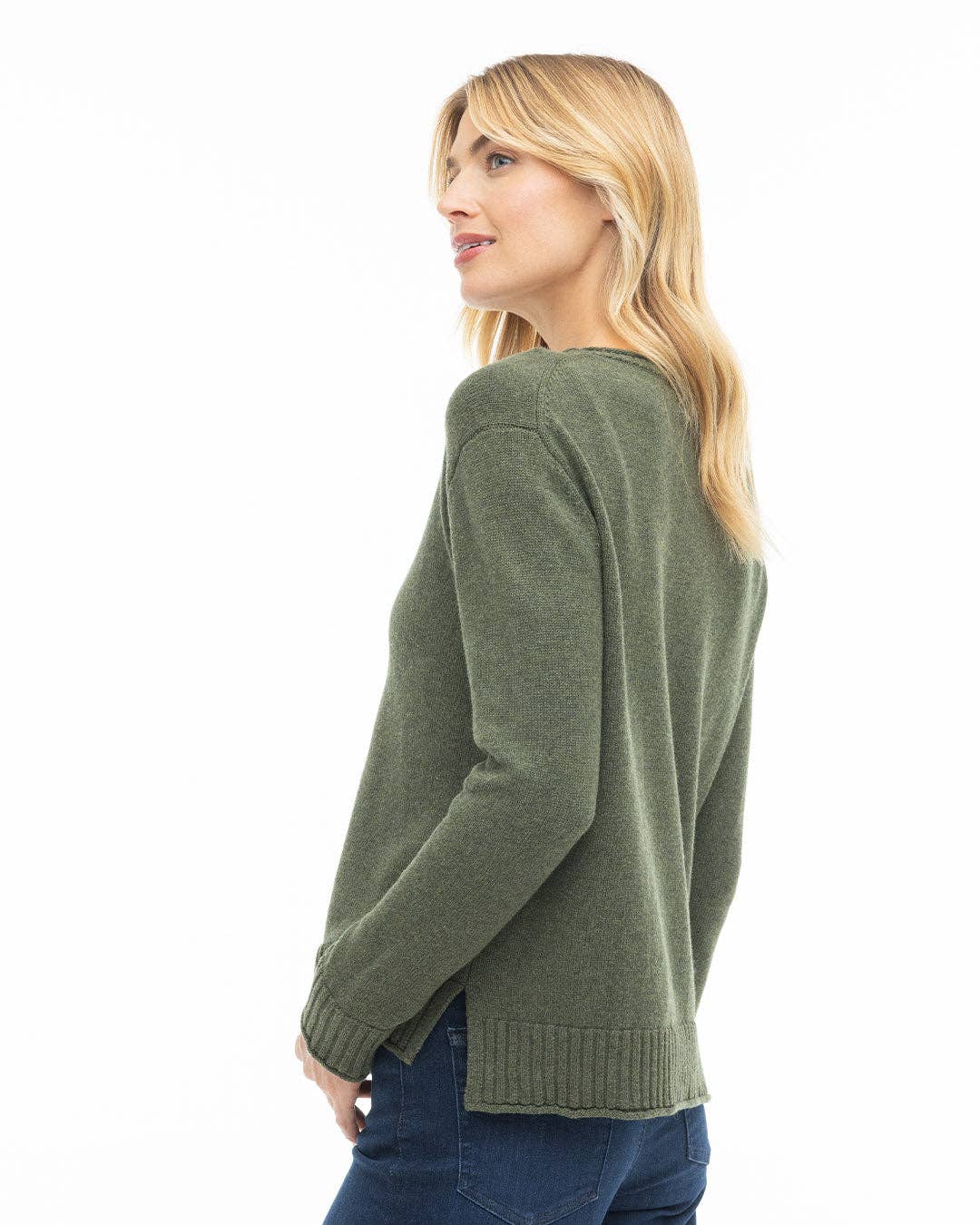 Olive Cotton Crew Sweater