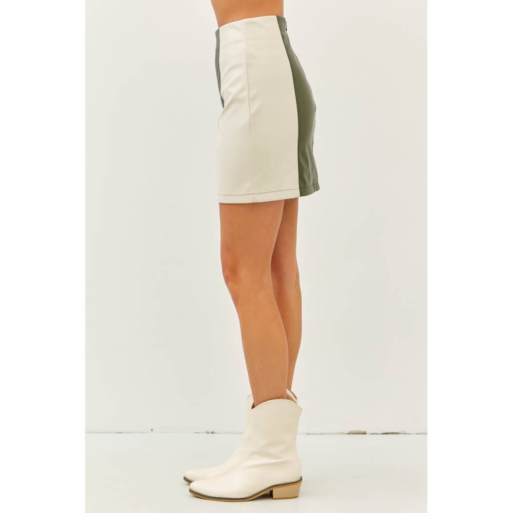 Olive Leather Mini Skirt