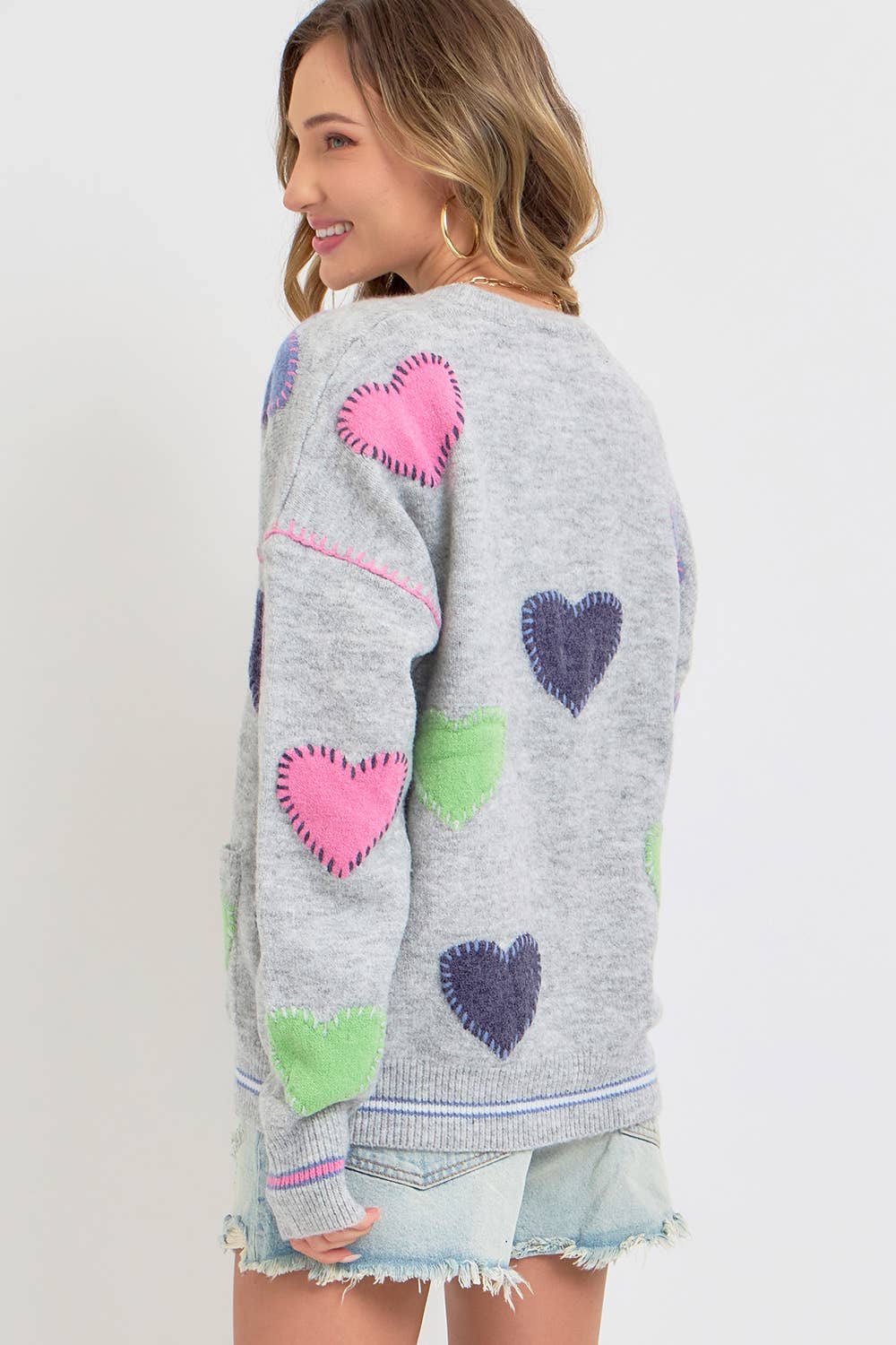 Grey Heart Cardigan Sweater