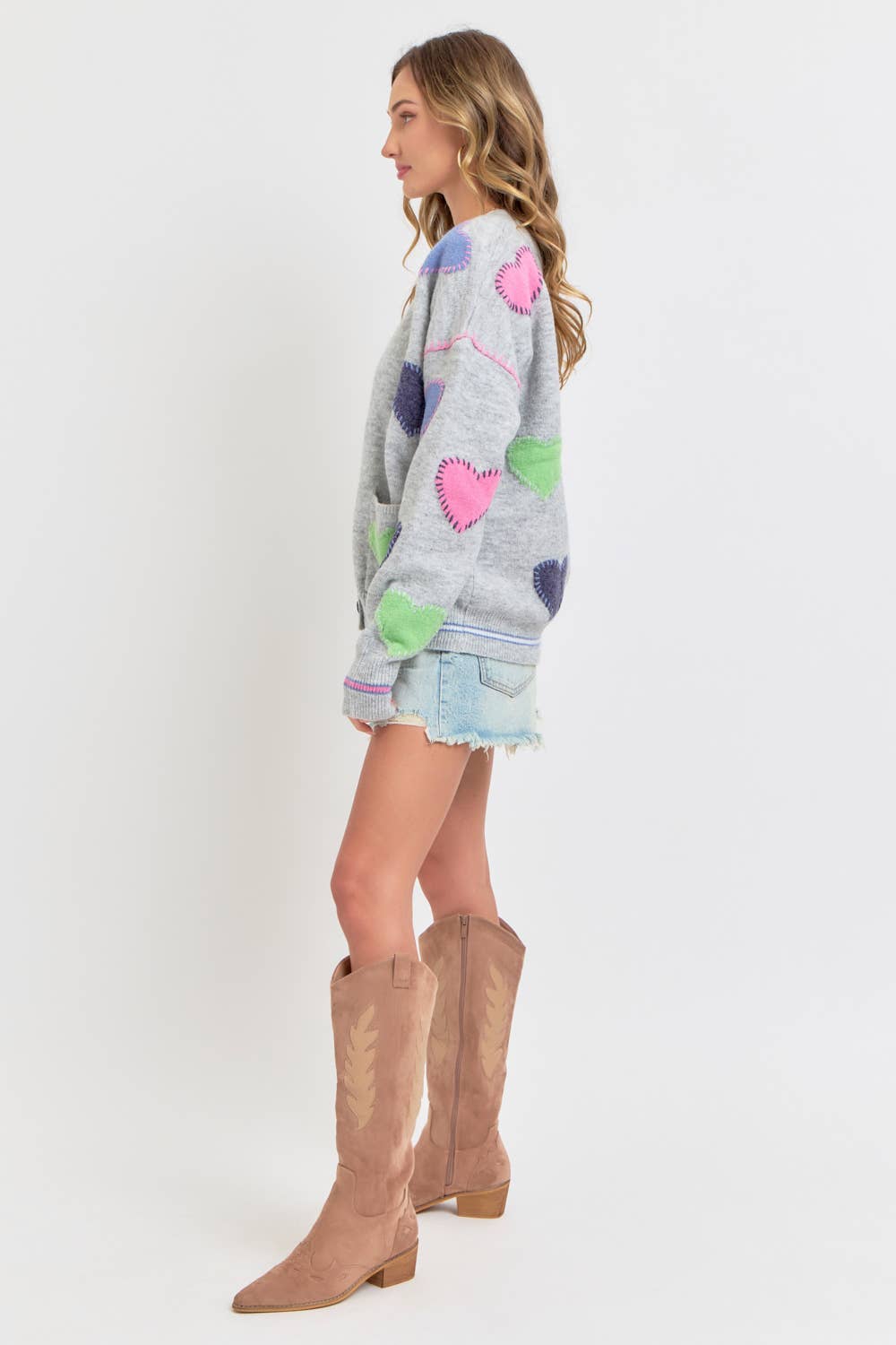 Grey Heart Cardigan Sweater