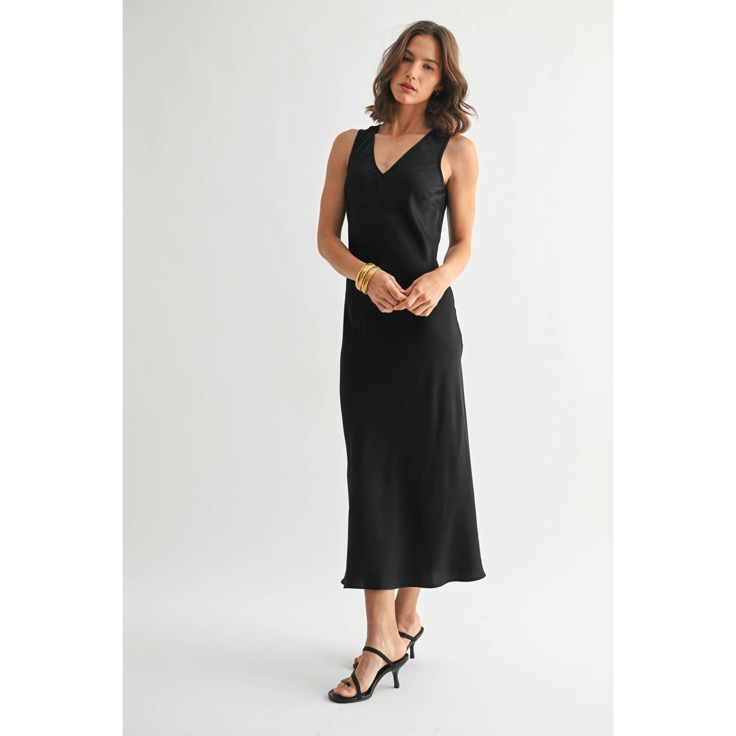 Black Satin Maxi Dress