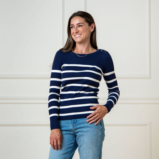 Navy & Gold Button Sweater