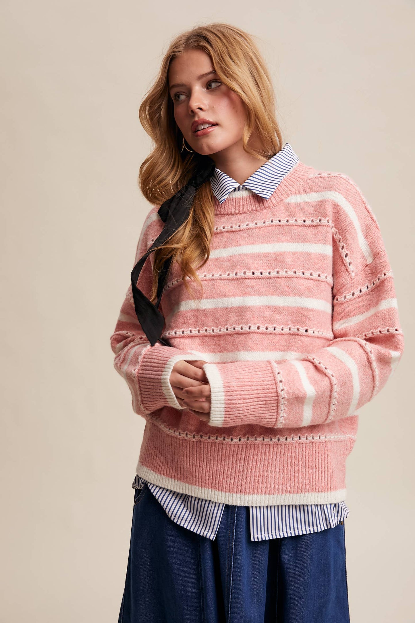 Pink Open-Stitch Sweater