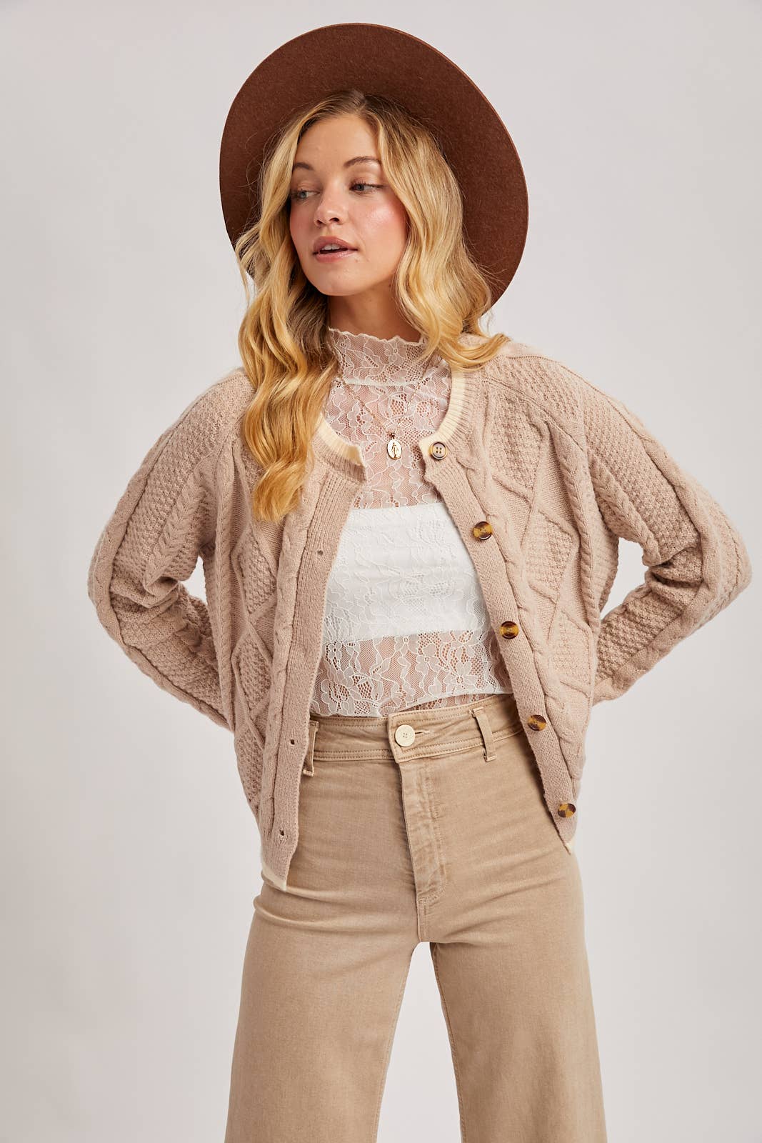 Latte Cable Knit Cardigan