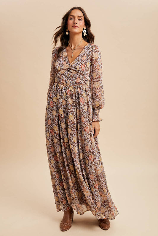 Brown Floral Maxi Dress