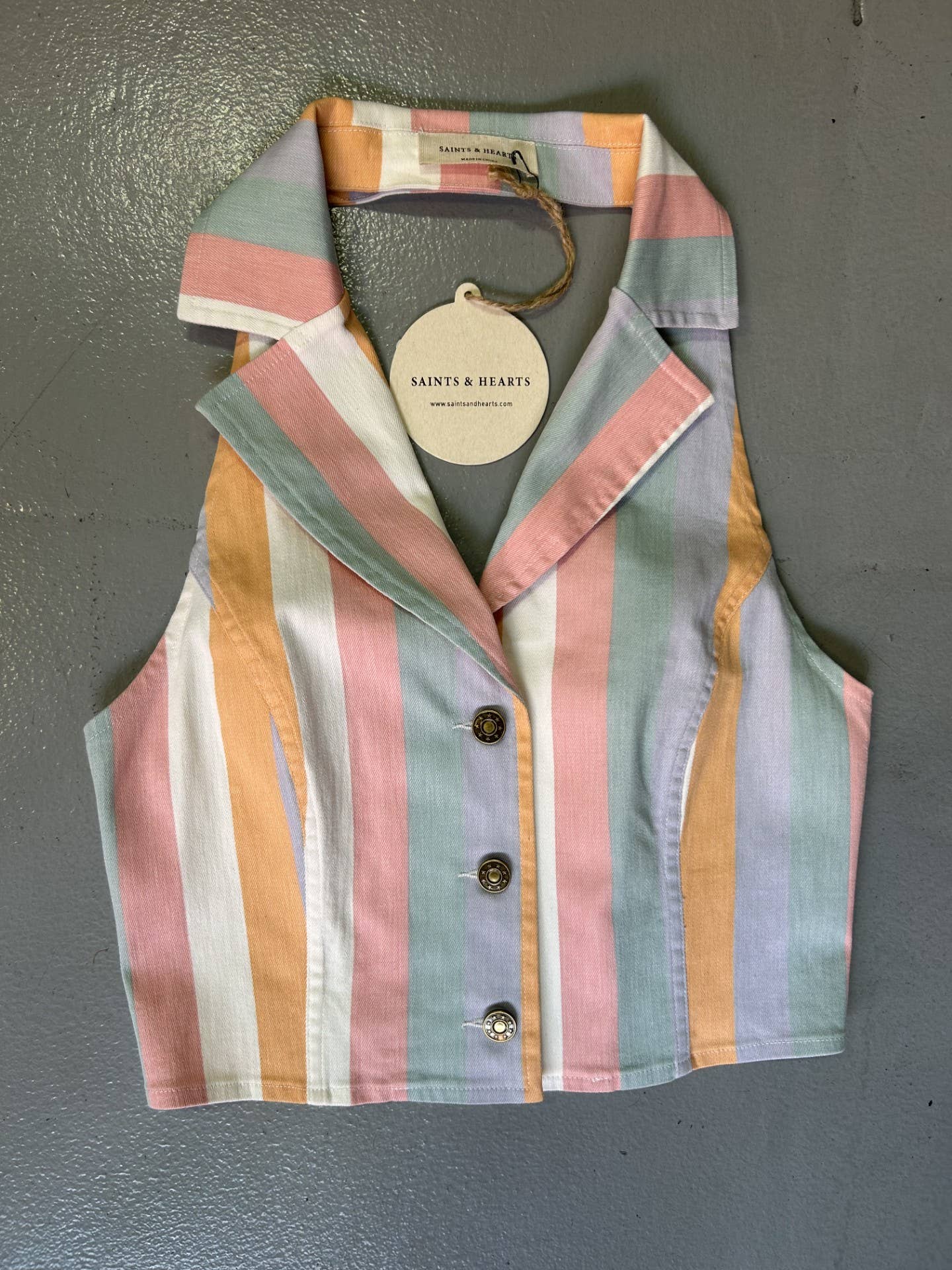 Striped Denim Halter Vest