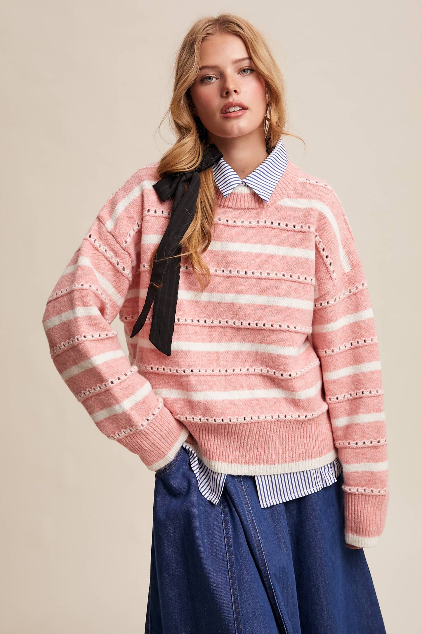 Pink Open-Stitch Sweater