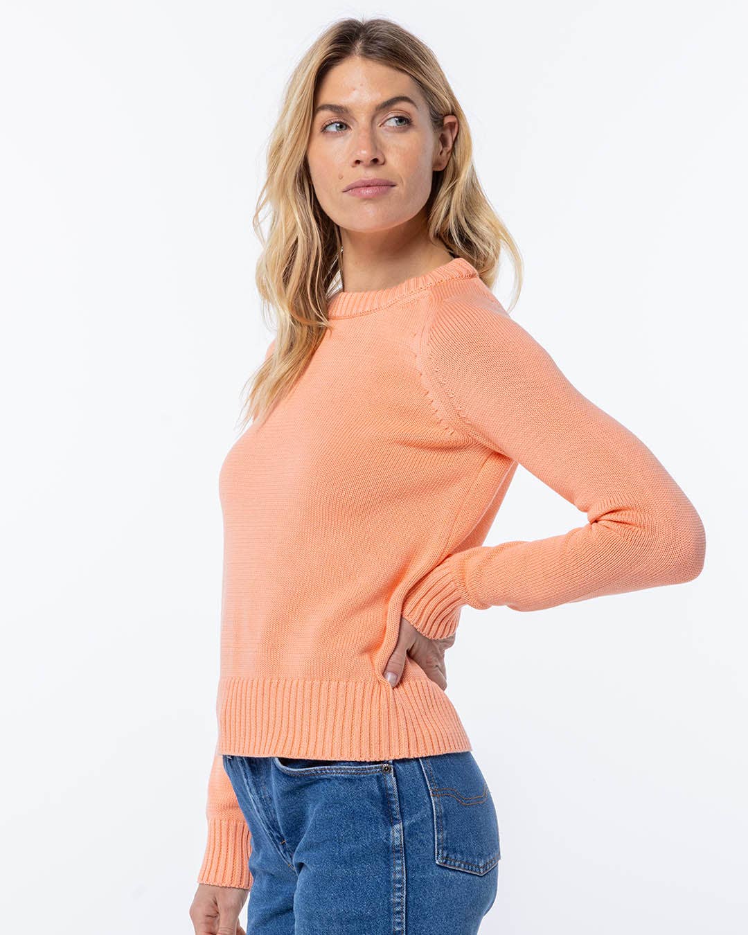 Coral Cotton Silk Crew Sweater