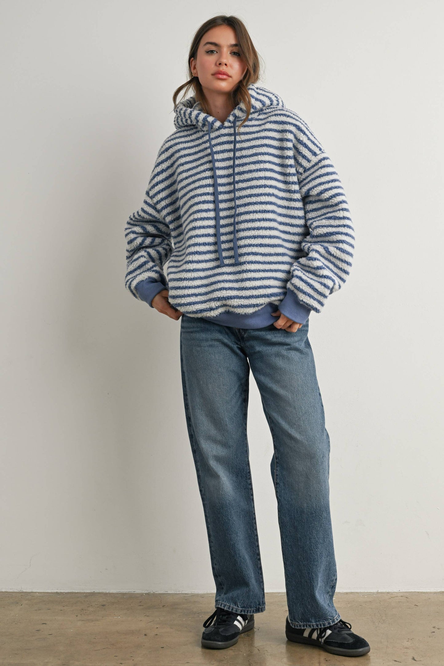 Brushed Striped Puffy Hoodie