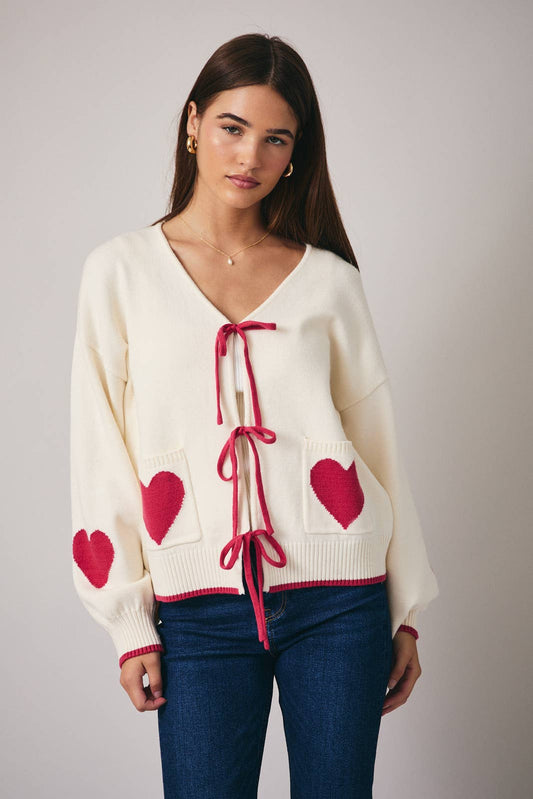 Heart Front Tie Cardigan