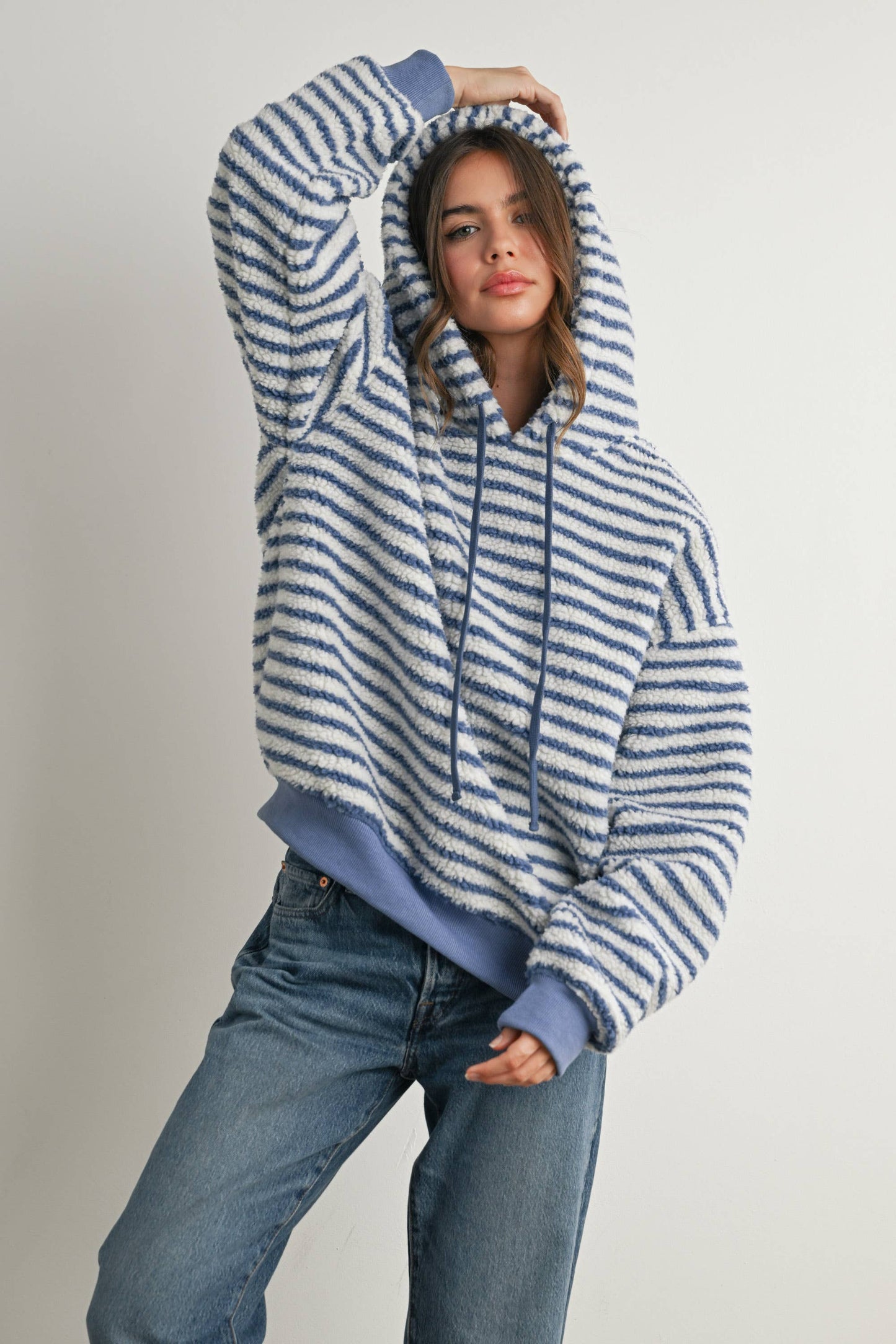 Brushed Striped Puffy Hoodie