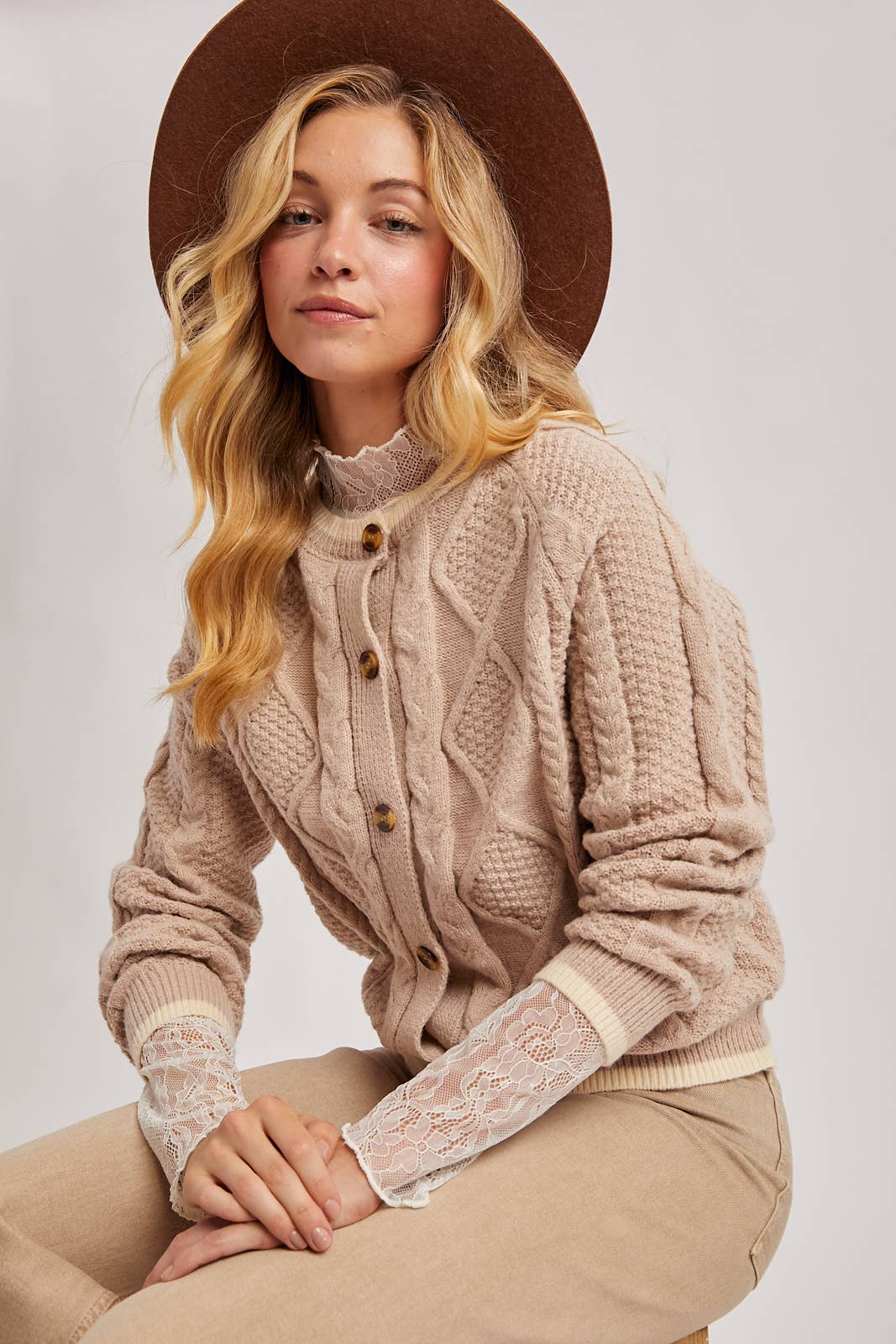 Latte Cable Knit Cardigan