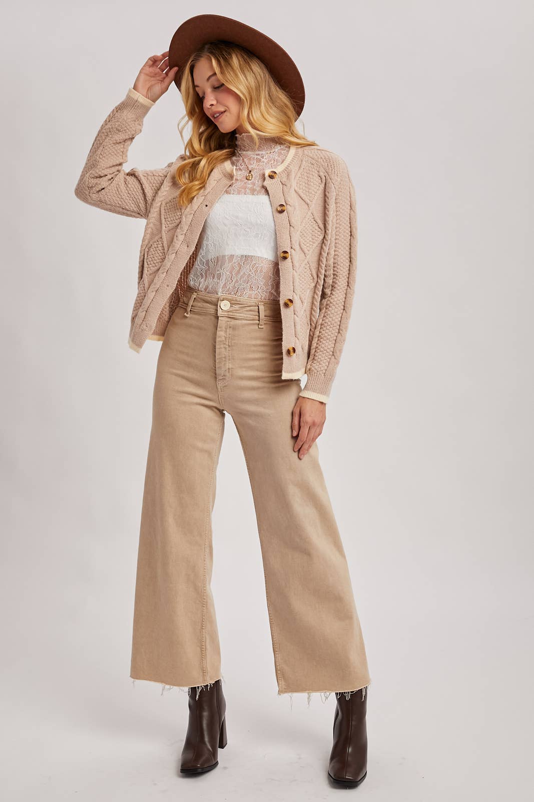 Latte Cable Knit Cardigan