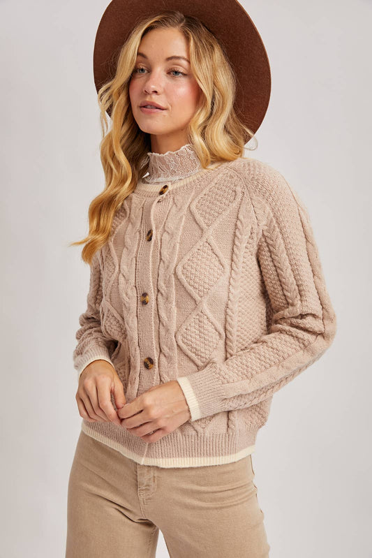 Latte Cable Knit Cardigan