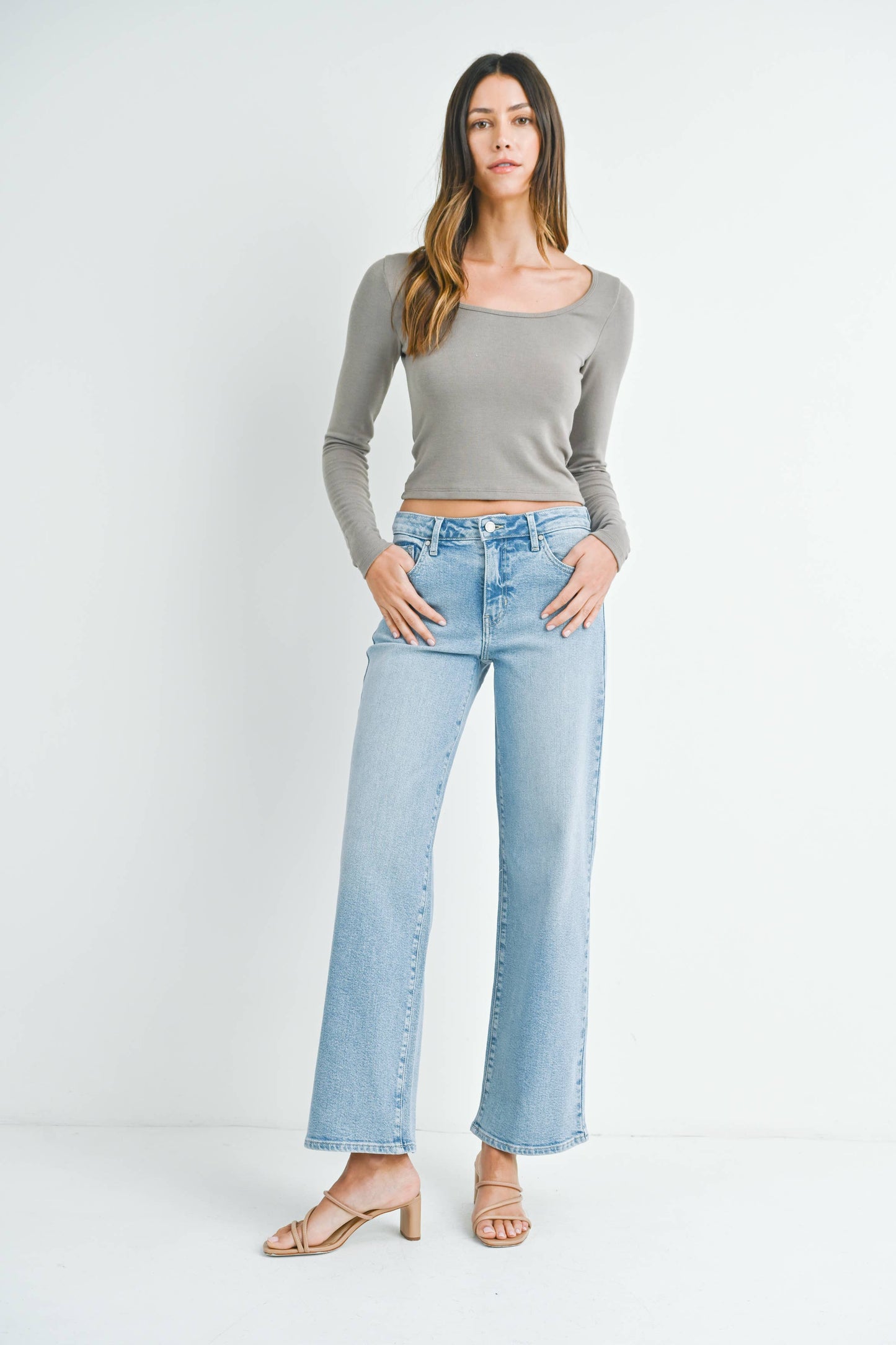 Mid Rise Wide Leg Denim