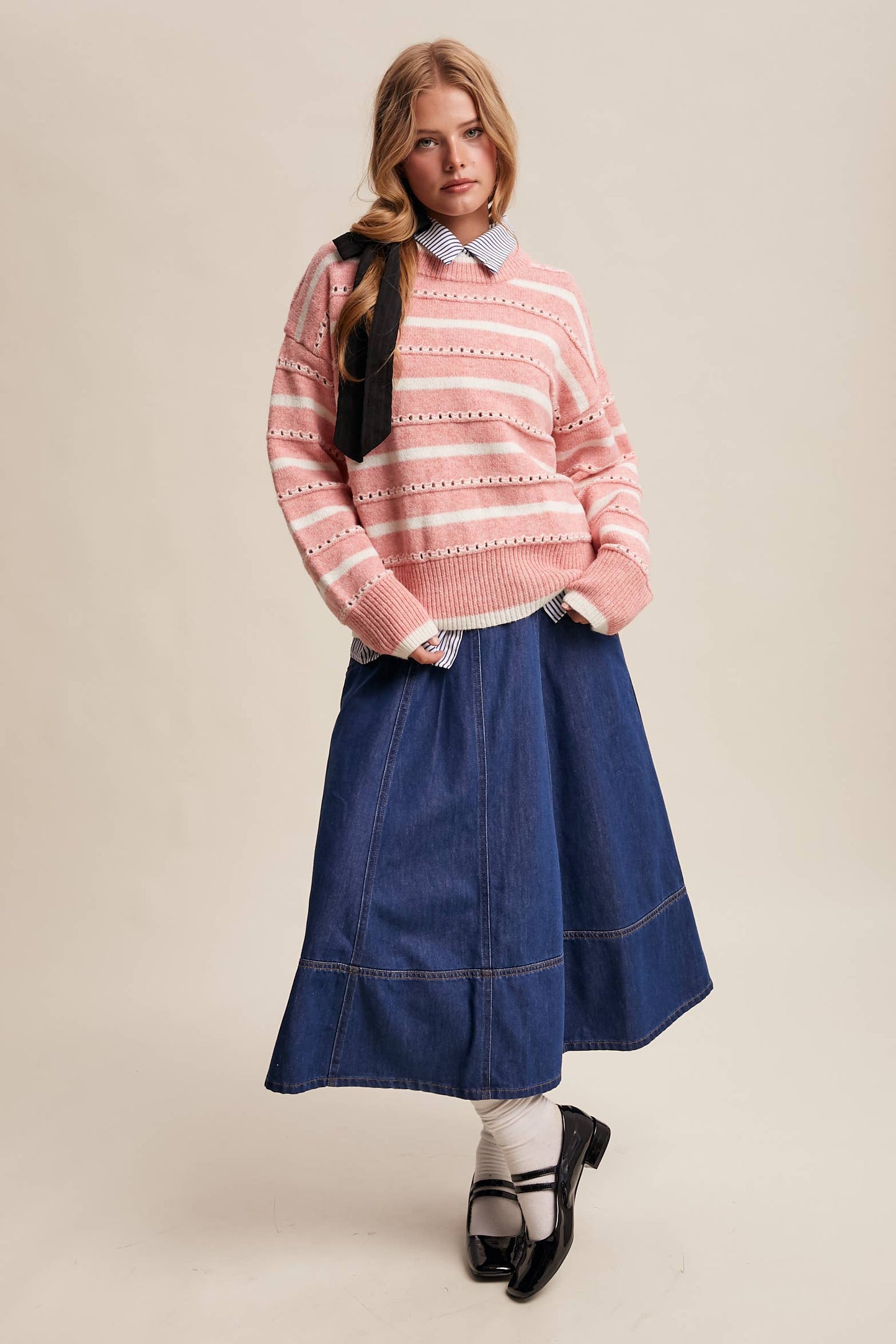 Pink Open-Stitch Sweater