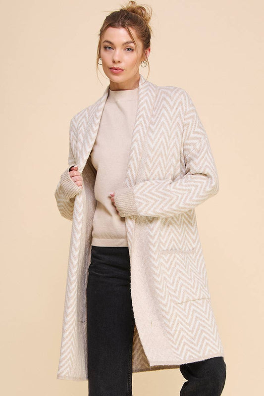 Sand Chevron Shawl Cardigan