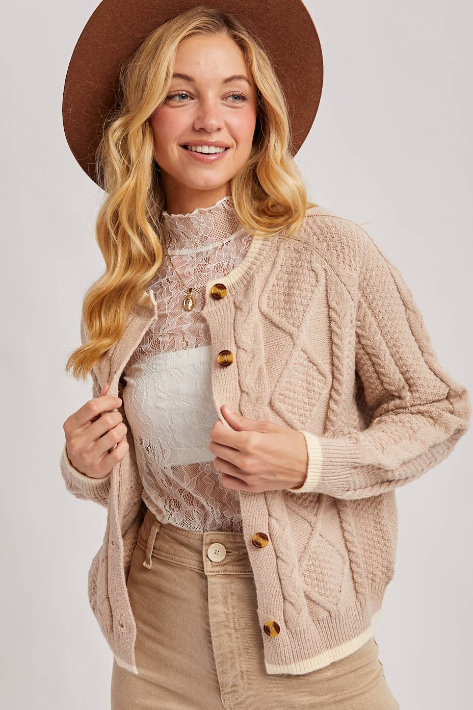 Latte Cable Knit Cardigan