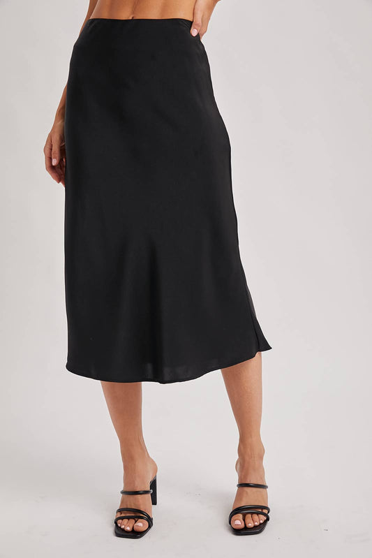 Black Satin Midi Skirt