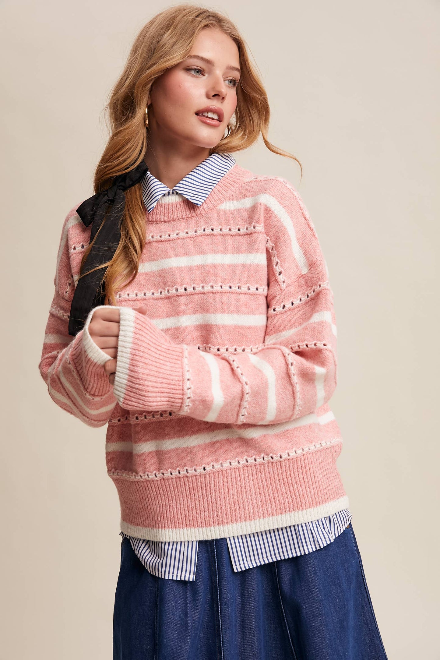 Pink Open-Stitch Sweater