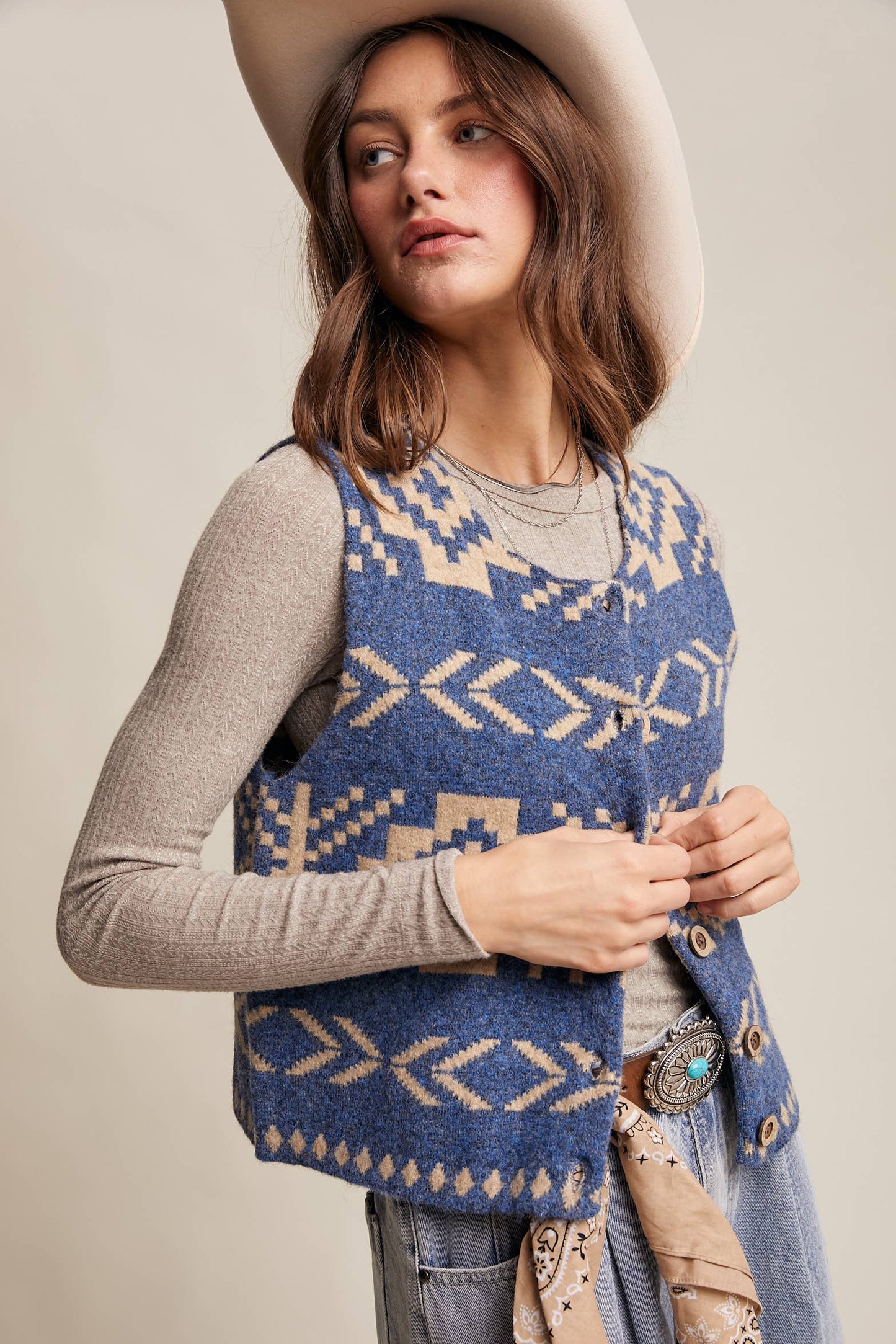 Vintage Blue Wool Vest