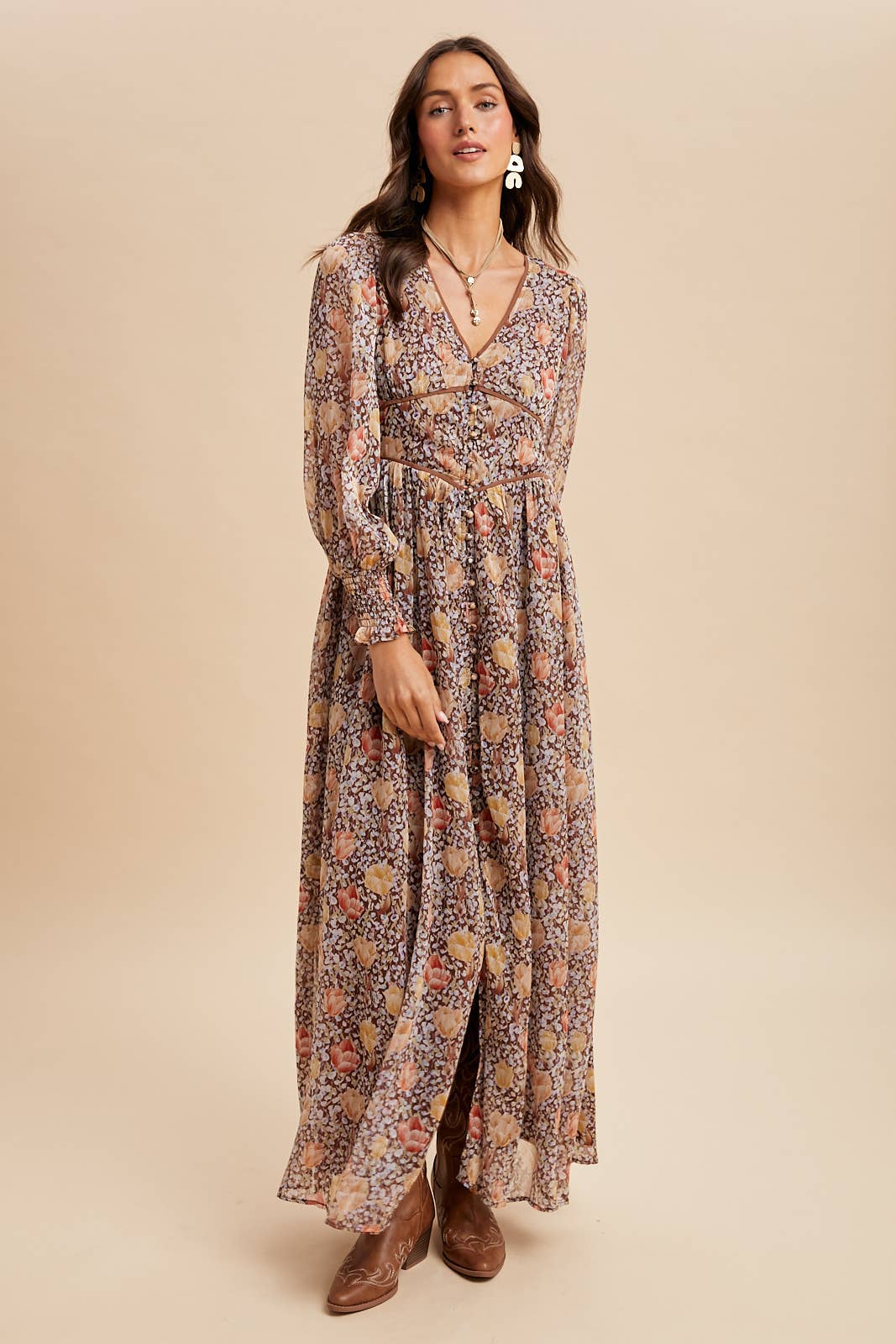 Brown Floral Maxi Dress