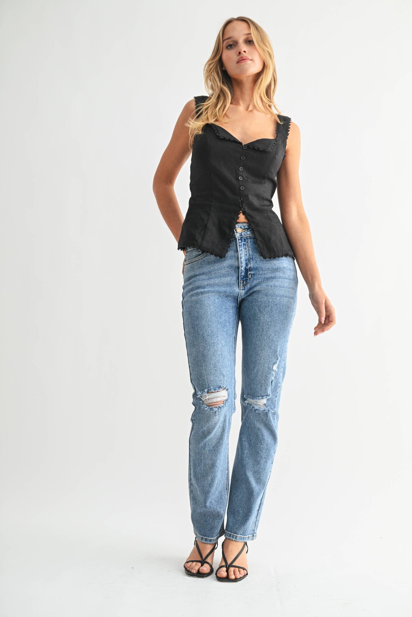 Distressed Straight Denim